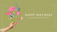 Vintage flower PowerPoint template, birthday greeting card psd