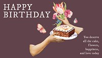 Vintage flower PowerPoint template, birthday greeting card psd