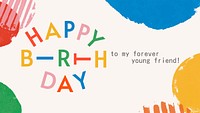 Birthday greeting blog banner template, colorful typography psd