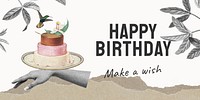 Vintage birthday Twitter post template, cake illustration vector