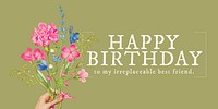 Vintage flower Twitter post template, birthday greeting card vector