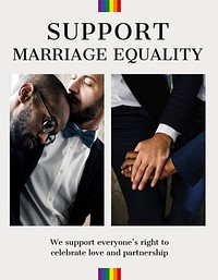 Marriage equality flyer editable template, gay rights campaign vector
