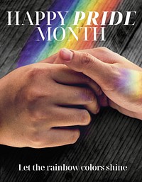 Happy Pride Month flyer template, couple holding hands photo vector