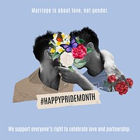 Pride Month Instagram post template, aesthetic gay couple collage vector