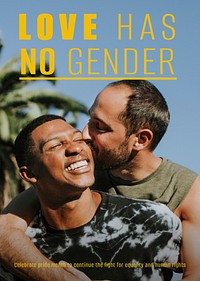 LGBTQ couple poster template, love has no gender quote vector