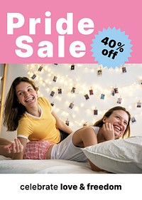 Pride month sale poster template, shopping ad campaign vector