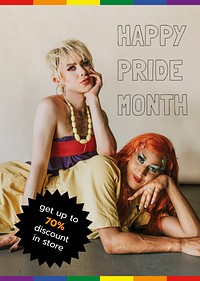 Pride month sale poster template, drag queens photo psd