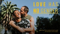 LGBTQ couple presentation template, love has no gender quote vector