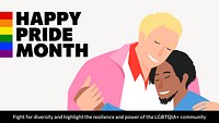 Happy Pride Month presentation template, gay couple illustration psd