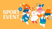 Sport event blog banner template, cute athlete illustration vector