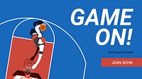 Basketball sport blog banner template, game on! quote vector