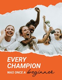 Inspirational sports flyer template, athletes cheering image psd