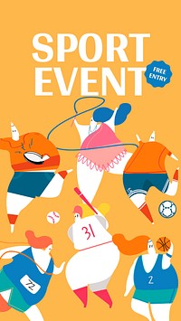 Sport event Instagram story template, cute athlete illustration vector