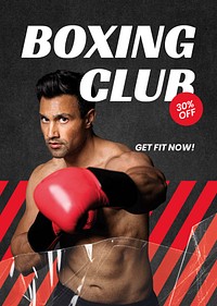 Boxing club poster template, sports, gym advertisement psd