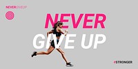 Running woman Twitter ad template, sports quote vector