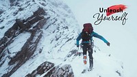 Mountain hiking banner template, unleash yourself quote vector