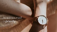 Wristwatch aesthetic banner template, make yourself a priority quote vector