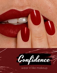 Red lips flyer template, confidence text vector