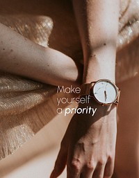 Wristwatch aesthetic flyer template, make yourself a priority quote psd
