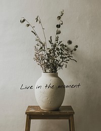 Houseplant aesthetic flyer template, live in the moment quote psd