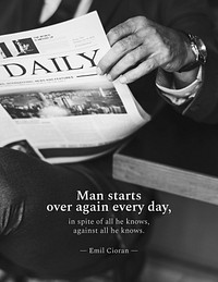 Businessman quote flyer template, man reading newspaper photo vector