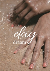 Beach sand poster template, Summer aesthetic photo psd