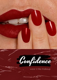 Red lips poster template, confidence text psd