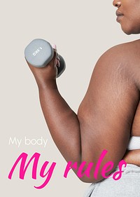 Body positivity poster template, my body, my rules psd