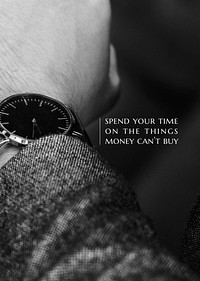 Businessman wristwatch poster template, time quote vector