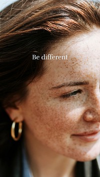 Be different Instagram story template, beautiful freckled woman photo vector