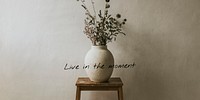 Houseplant aesthetic Twitter post template, live in the moment quote vector