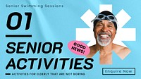 Senior activity blog banner template, blue design vector