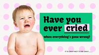 Mental health YouTube thumbnail template, crying baby design vector