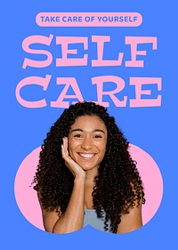 Self-care customizable poster template, blue design vector