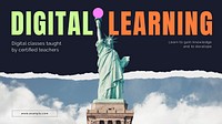 Digital learning PowerPoint editable template, Statue of Liberty photo vector