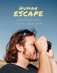 Travel aesthetic flyer editable template, man using binoculars psd