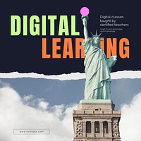 Digital learning Instagram post template, Statue of Liberty photo vector