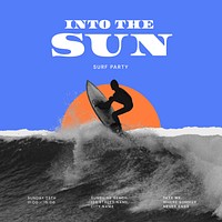 Surfing aesthetic Instagram post template, sunset remix vector