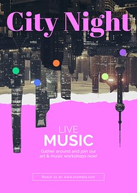 Abstract cityscape poster editable template, live music ad psd