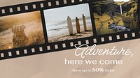 Adventure film blog banner template, travel design  vector