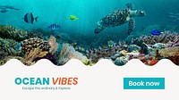 Ocean adventures blog banner template,  summer travel vector