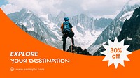 Adventure travel blog banner template,  hiking design vector