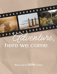 Adventure film flyer template, travel design  psd