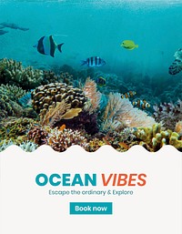 Ocean adventures flyer template,  summer travel psd