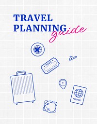 Travel planning  flyer template,  cute doodle design vector