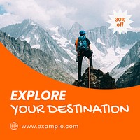 Adventure travel Instagram post template,  hiking design vector