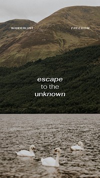 Lake travel mobile wallpaper, editable quote vector