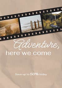 Adventure film strip poster template,  travel design  psd