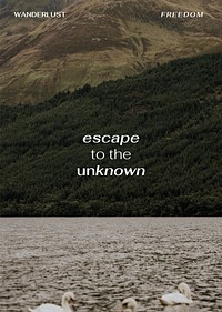 Lake travel poster template,  editable quote psd