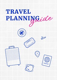 Travel planning  poster template,  cute doodle design psd